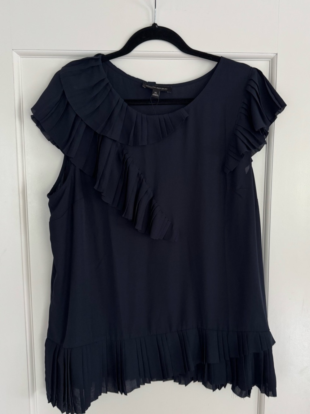 Banana Republic Emma Irregular Pleat Peplum Top in Preppy Navy - XL